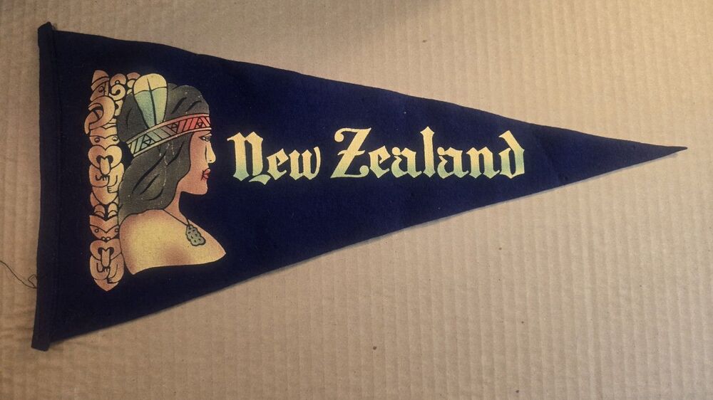New Zealand Felt Pennant World War 2 Era Pacific Islands 15"x9.5"